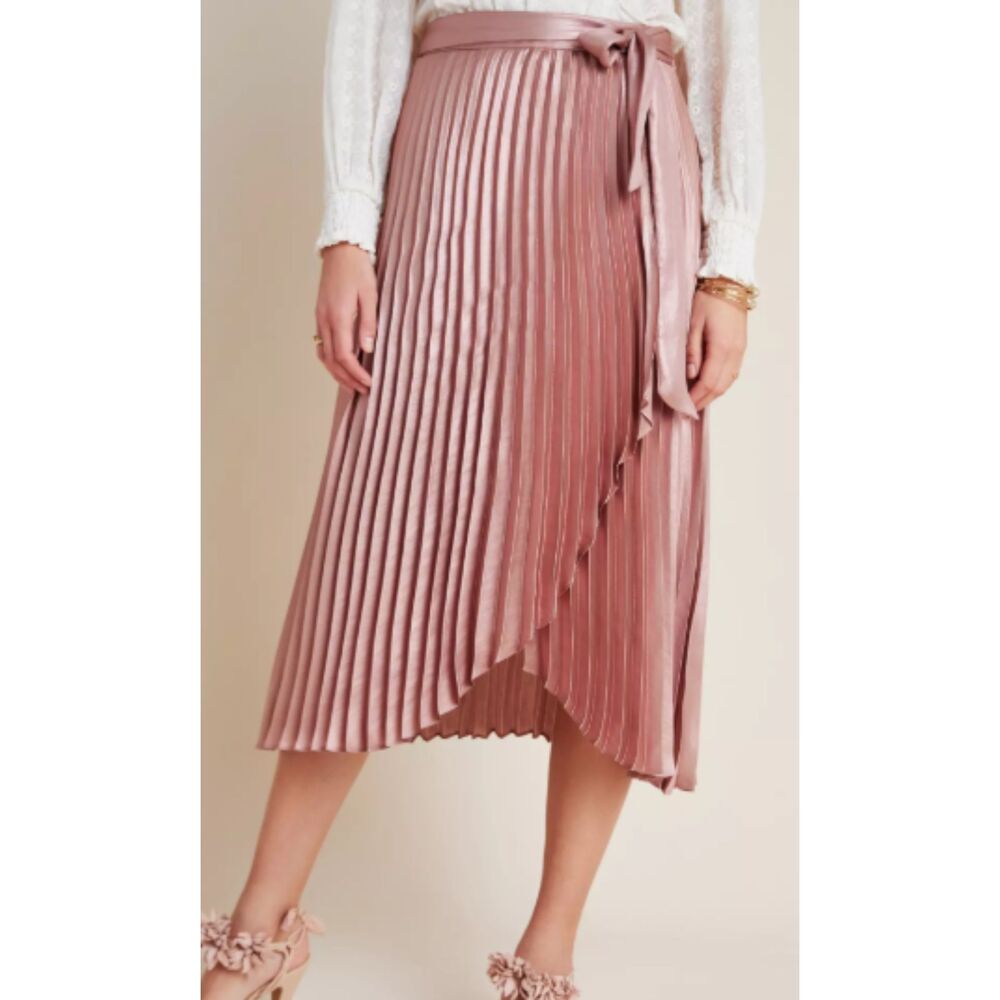 Shiny Rose Colored Pleated Midi Skirt